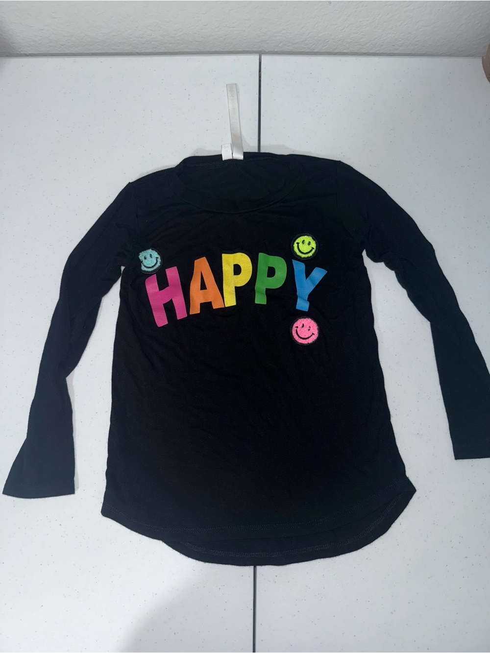 Malibu Sugar Black Rainbow Happy Smiley Patch Shirt 6x